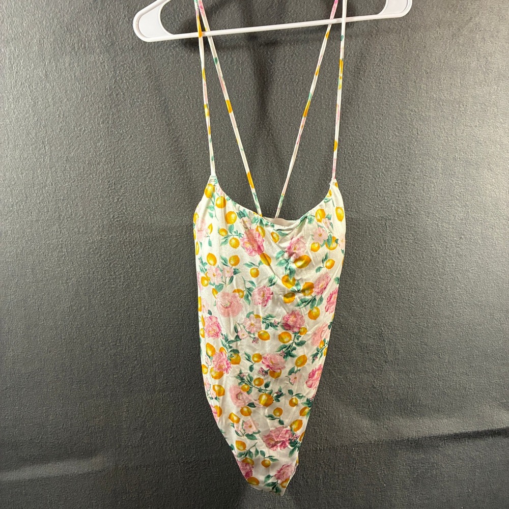 Victoria Secret women swim suit once piece XL Floral Lemon Bodysuit Strappy Back